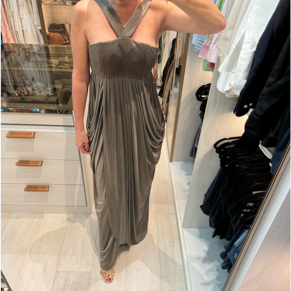 ALICE + OLIVIA Olive Green Stretchy 100% Silk Evening Gown